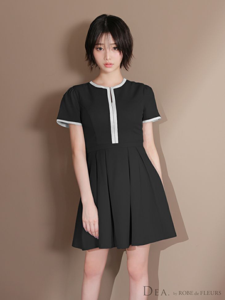 DEA. ディア バイ ローブドフルール クラシカルフロントパイピングフレアミニキャバドレス de3357