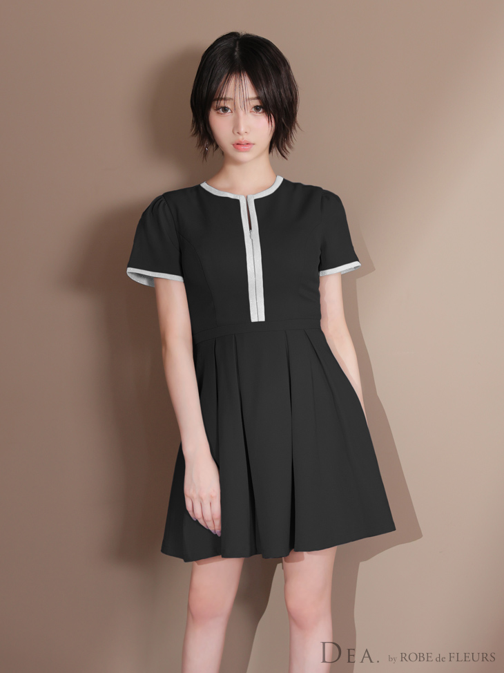 DEA. ディア バイ ローブドフルール クラシカルフロントパイピングフレアミニキャバドレス de3357