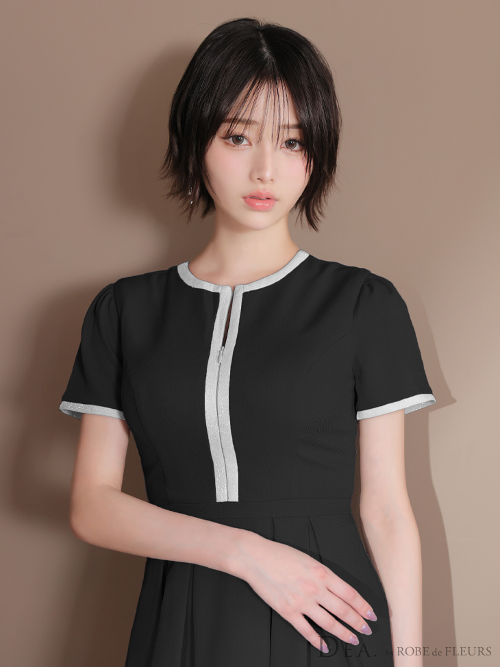 DEA. ディア バイ ローブドフルール クラシカルフロントパイピングフレアミニキャバドレス de3357