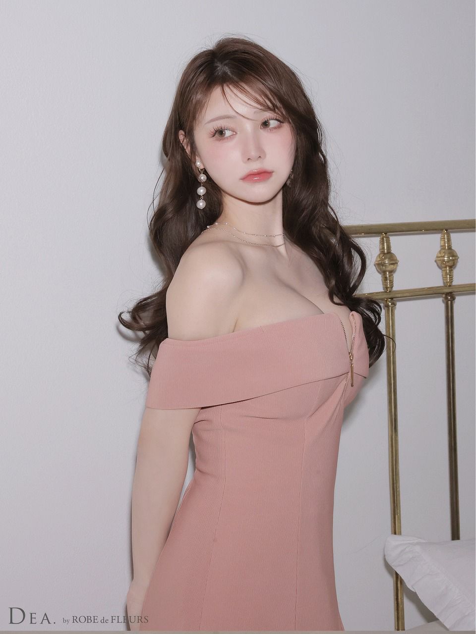 DEA. ディア バイ ローブドフルール バストジップオフショルセットアップフレアミニキャバドレス de4217