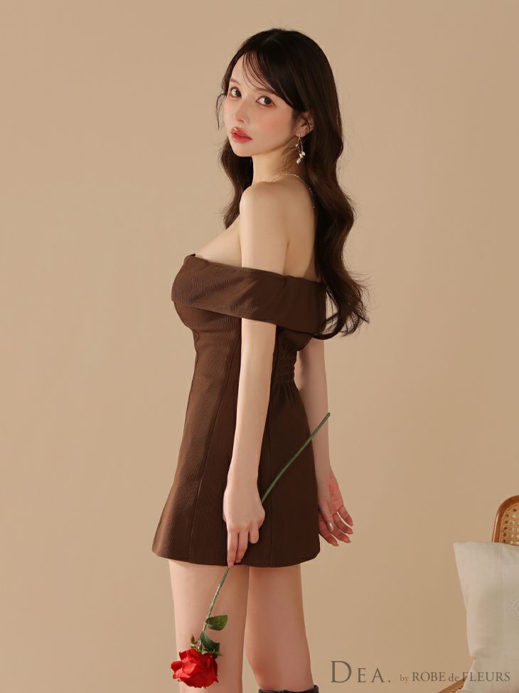 DEA. ディア バイ ローブドフルール バストジップオフショルセットアップフレアミニキャバドレス de4217
