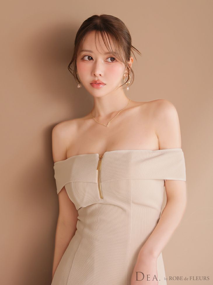 DEA. ディア バイ ローブドフルール バストジップオフショルセットアップフレアミニキャバドレス de4217