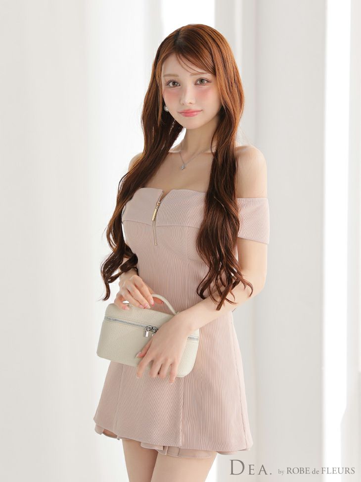 DEA. ディア バイ ローブドフルール バストジップオフショルセットアップフレアミニキャバドレス de4217