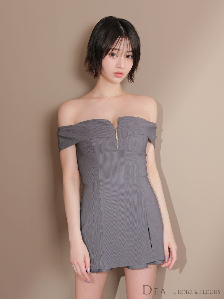 DEA. ディア バイ ローブドフルール バストジップオフショルセットアップフレアミニキャバドレス de4217