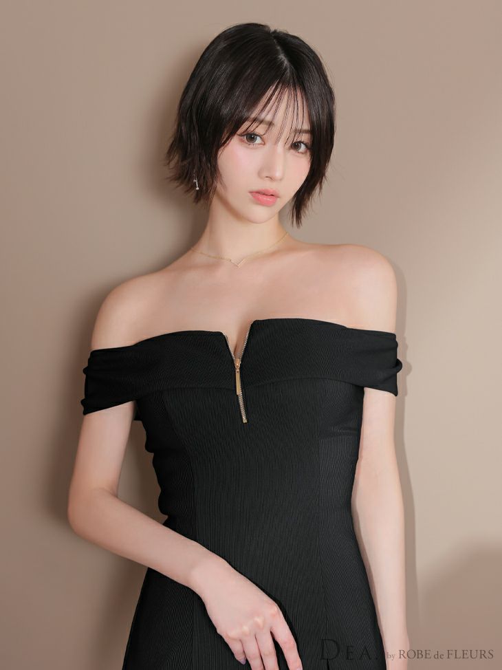 DEA. ディア バイ ローブドフルール バストジップオフショルセットアップフレアミニキャバドレス de4217