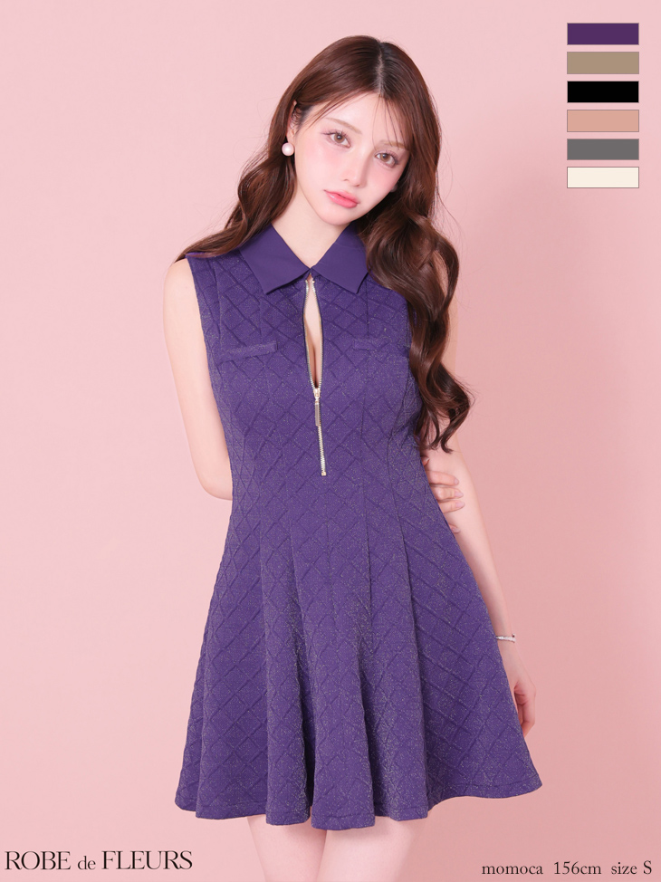 ROBE de FLEURS ローブドフルール 襟付きシンプルラメフレアミニキャバドレス fm4212