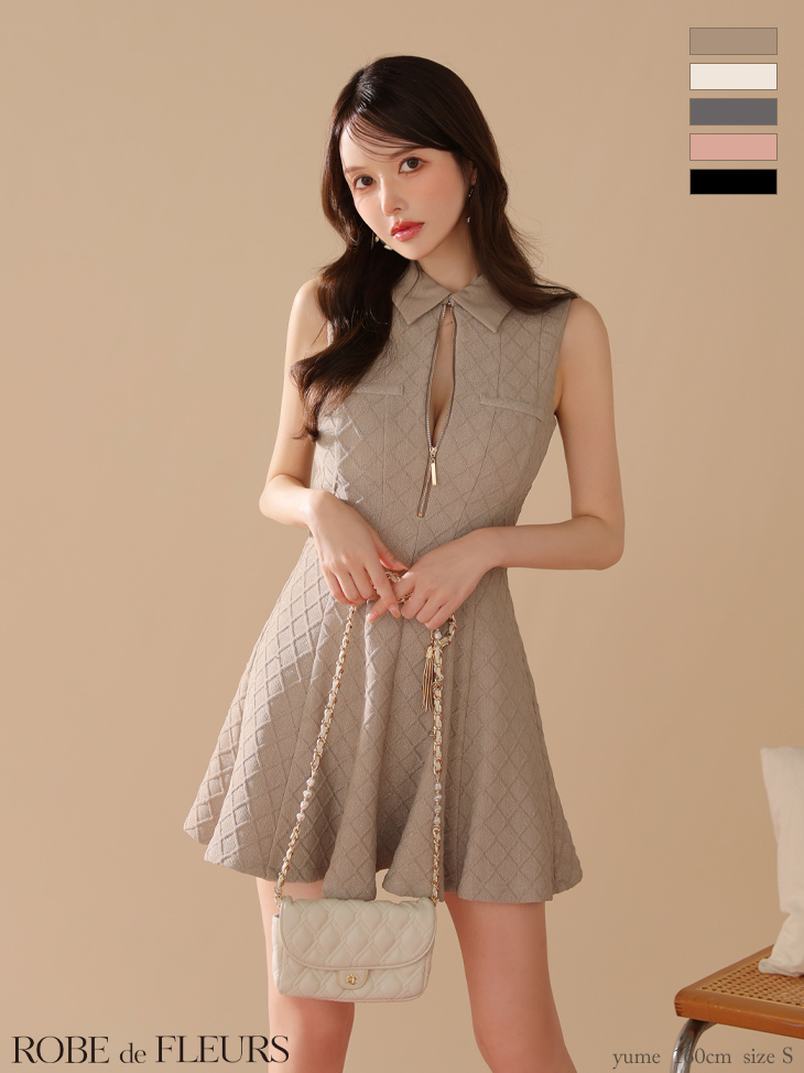 ROBE de FLEURS ローブドフルール 襟付きシンプルラメフレアミニキャバドレス fm4212