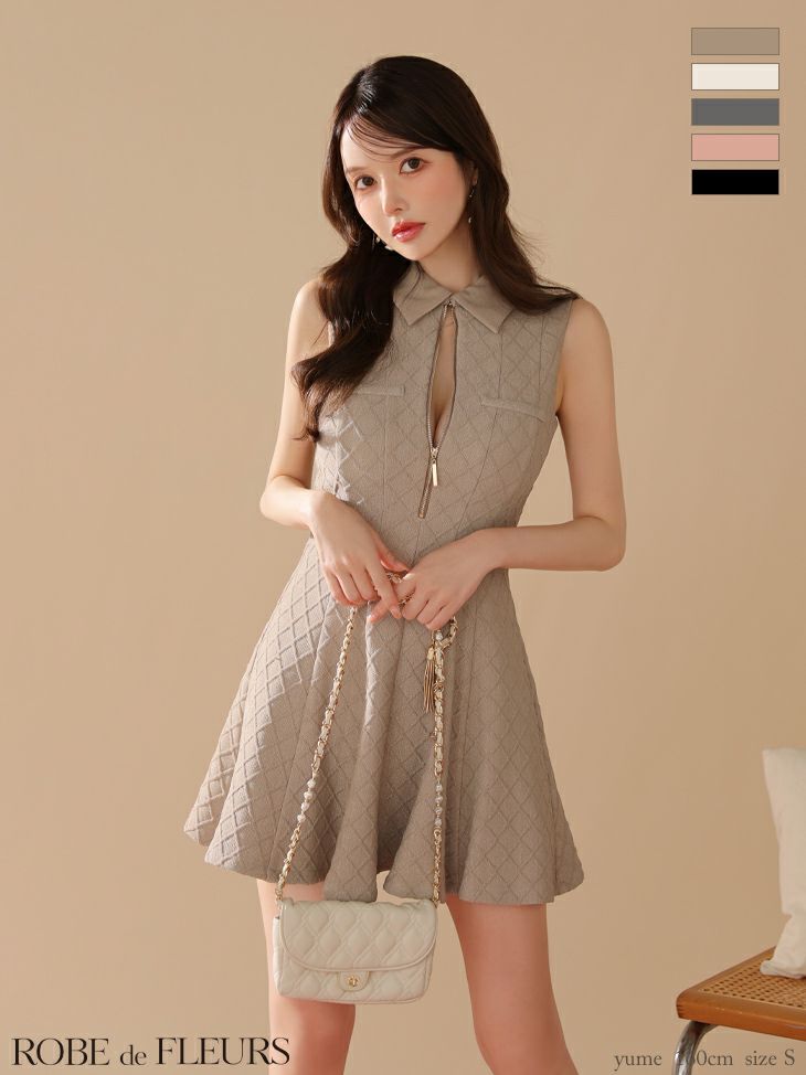 ROBE de FLEURS ローブドフルール 襟付きシンプルラメフレアミニキャバドレス fm4212