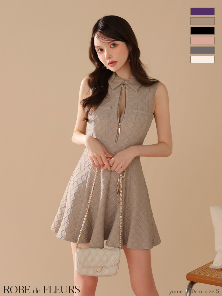 ROBE de FLEURS ローブドフルール 襟付きシンプルラメフレアミニキャバドレス fm4212