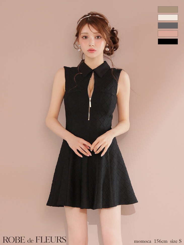 ROBE de FLEURS ローブドフルール 襟付きシンプルラメフレアミニキャバドレス fm4212