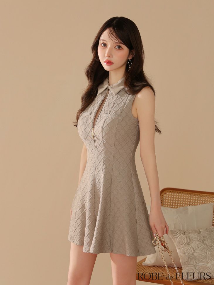 ROBE de FLEURS ローブドフルール 襟付きシンプルラメフレアミニキャバドレス fm4212