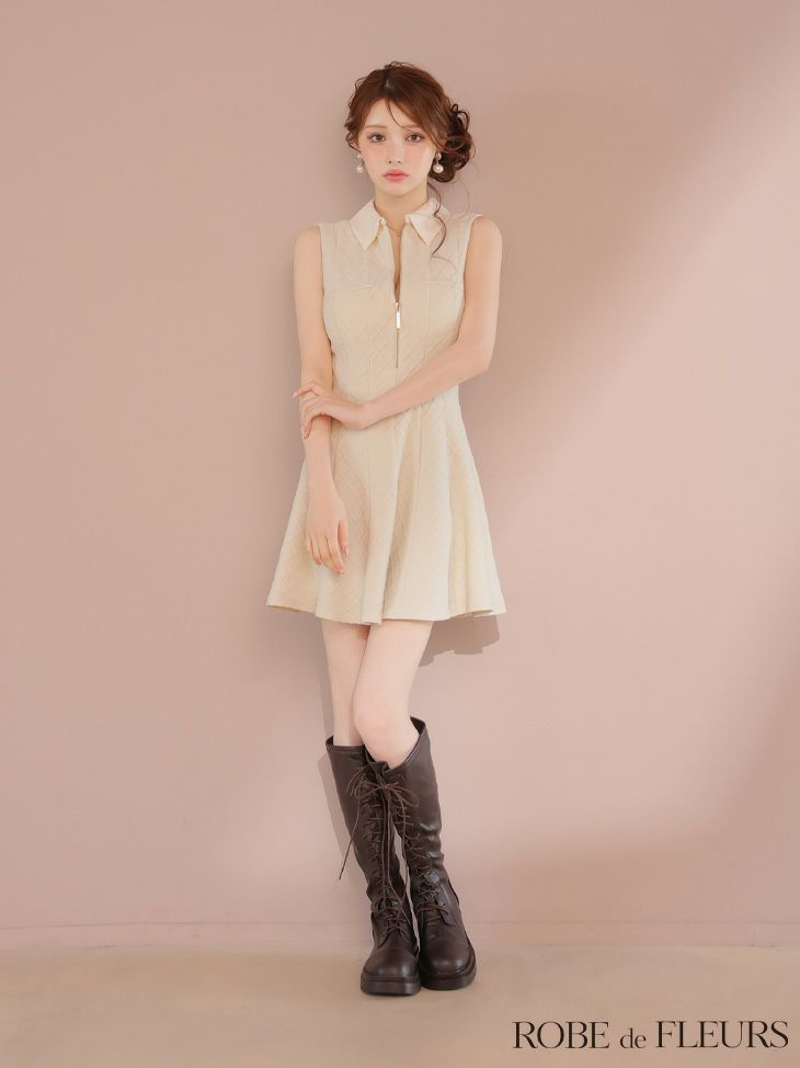 ROBE de FLEURS ローブドフルール 襟付きシンプルラメフレアミニキャバドレス fm4212