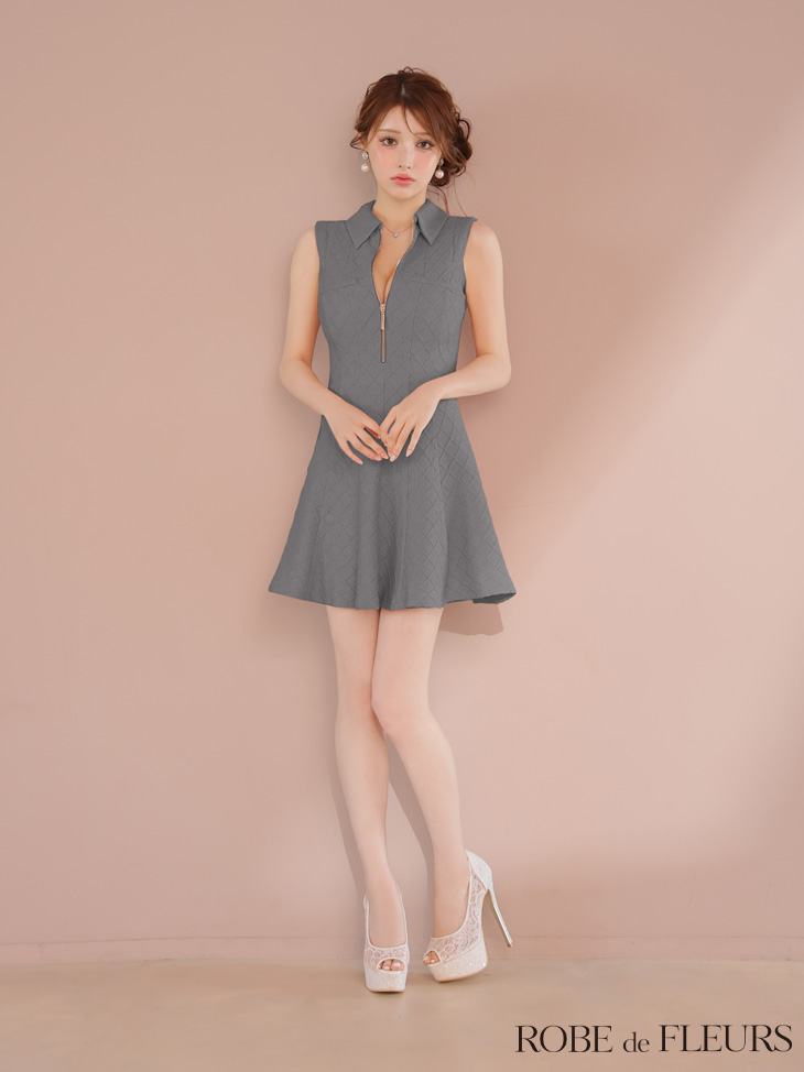 ROBE de FLEURS ローブドフルール 襟付きシンプルラメフレアミニキャバドレス fm4212