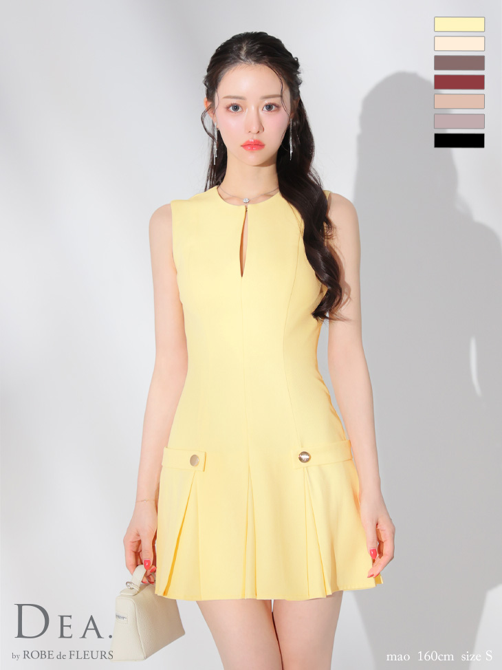 DEA. ディア バイ ローブドフルール グレージュ シンプルサイドベルトモチーフノースリーブプリーツミニキャバドレス de3362-6