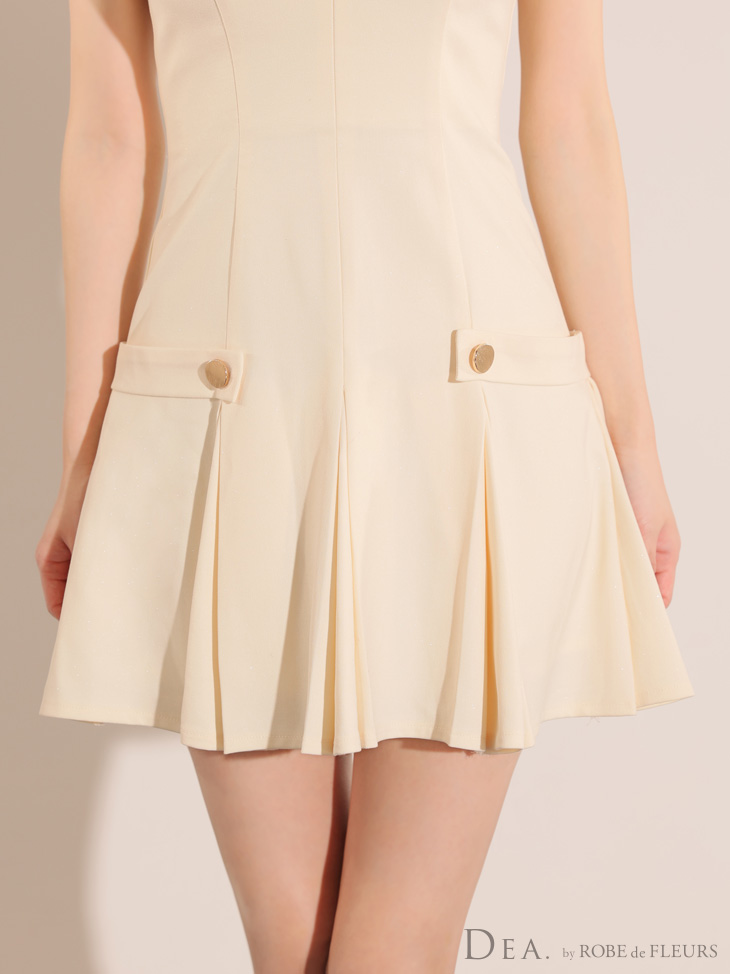 DEA. ディア バイ ローブドフルール グレージュ シンプルサイドベルトモチーフノースリーブプリーツミニキャバドレス de3362-6