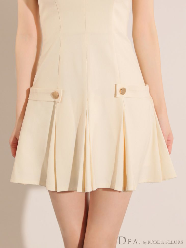 DEA. ディア バイ ローブドフルール グレージュ シンプルサイドベルトモチーフノースリーブプリーツミニキャバドレス de3362-6