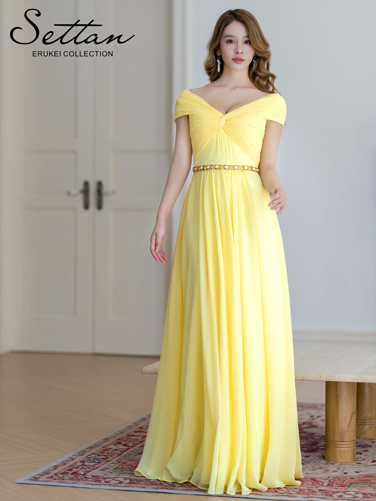 ERUKEI エルケイ シフォン・ビジュー・シンプル・Aライン・ロングドレス ek-s36105