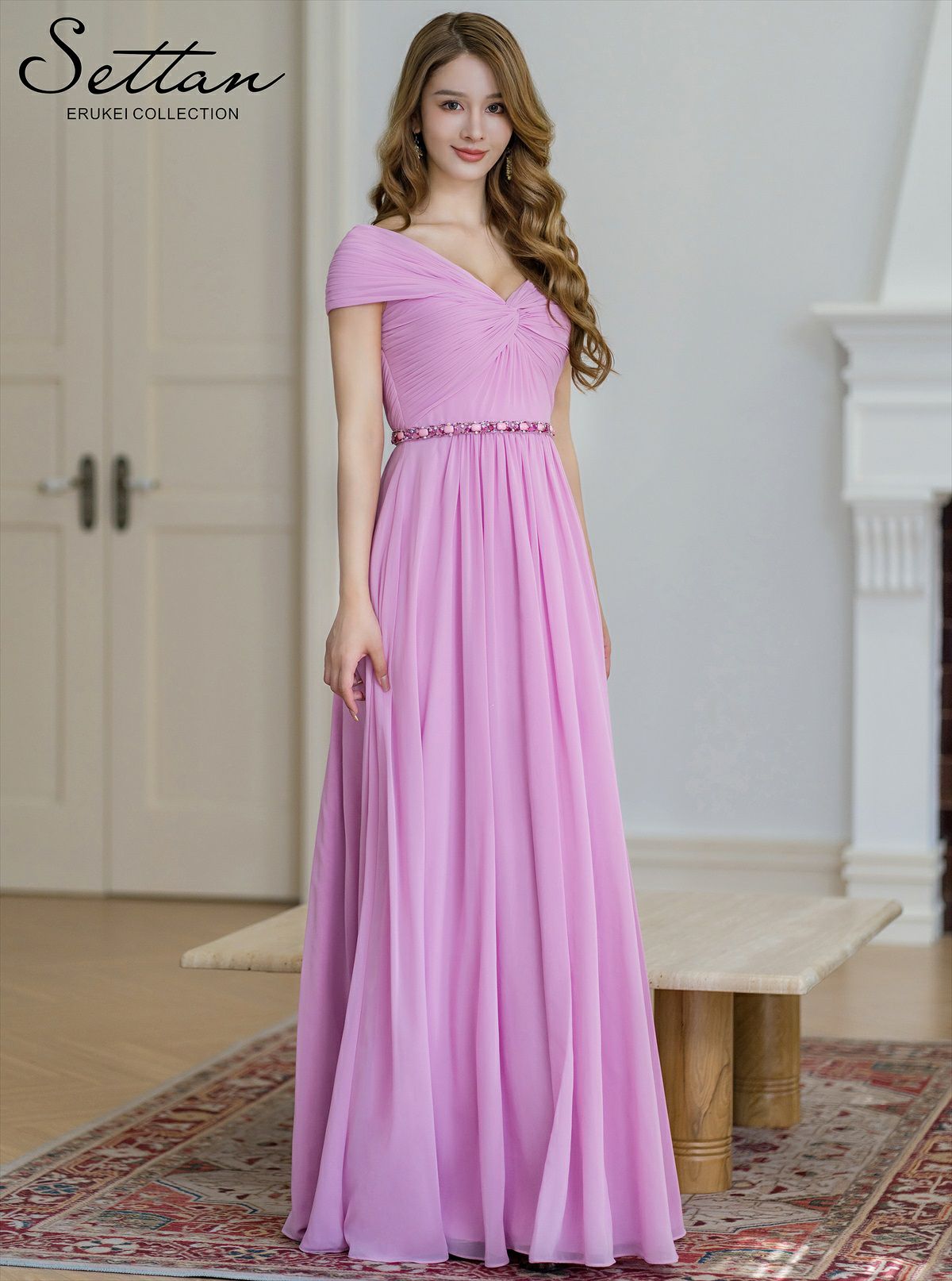 ERUKEI エルケイ シフォン・ビジュー・シンプル・Aライン・ロングドレス ek-s36105