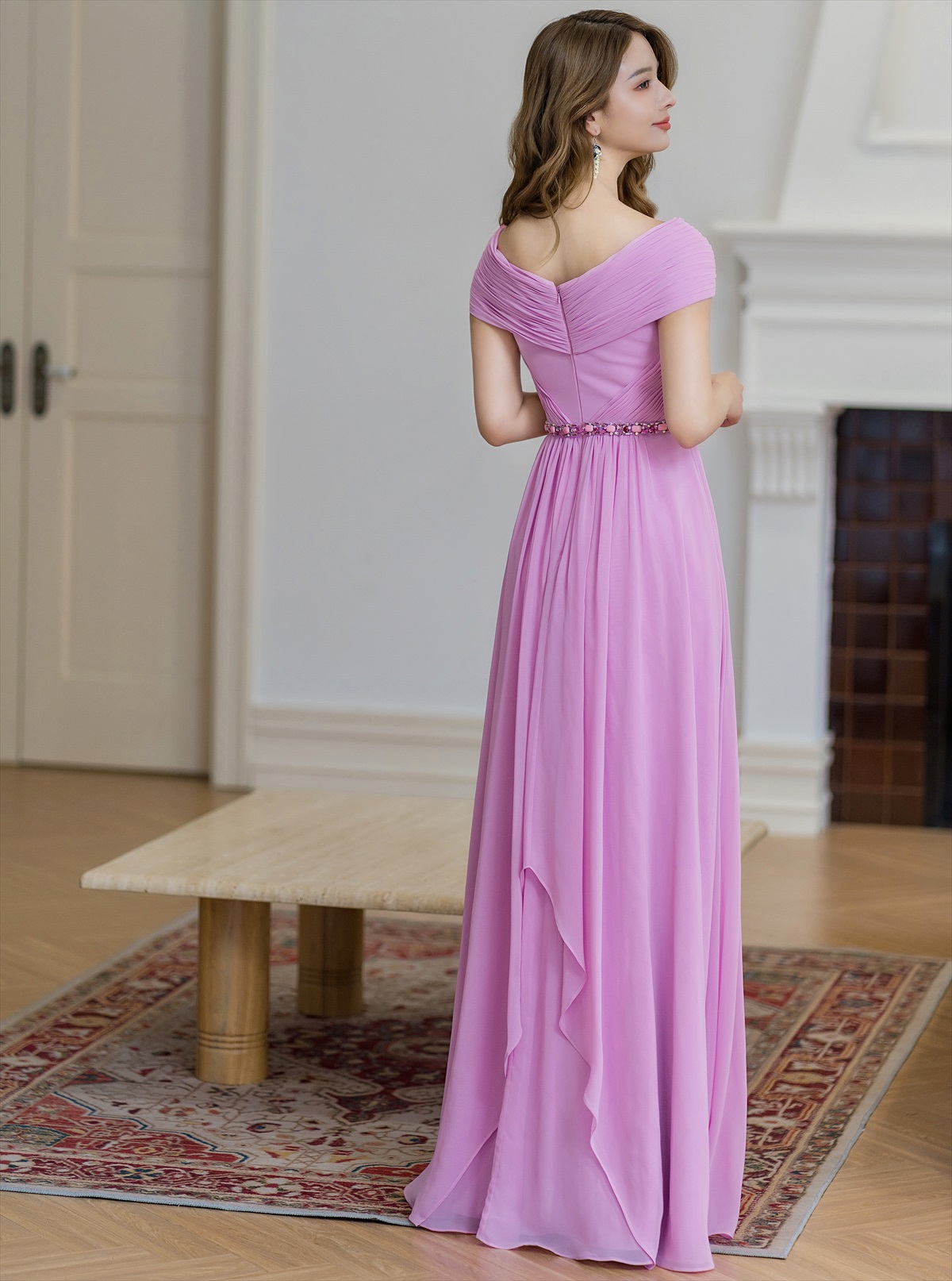 ERUKEI エルケイ シフォン・ビジュー・シンプル・Aライン・ロングドレス ek-s36105