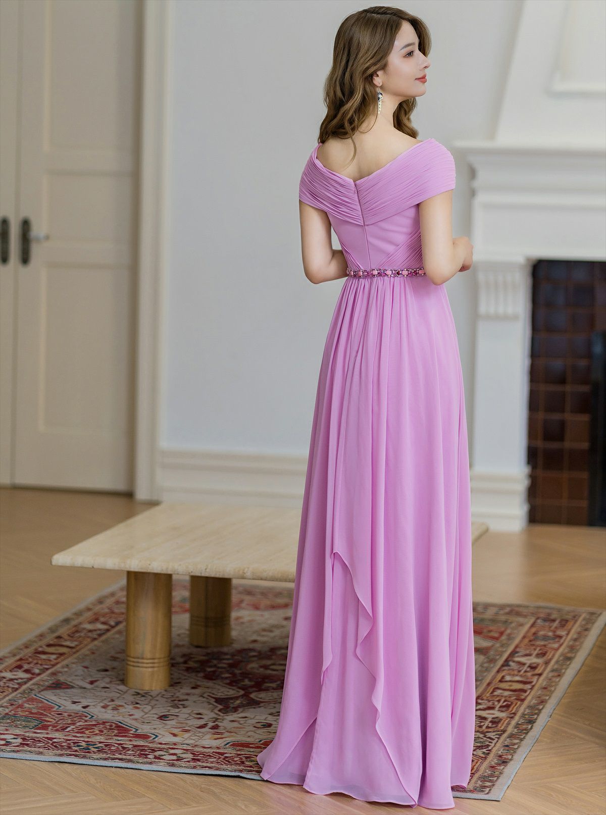 ERUKEI エルケイ シフォン・ビジュー・シンプル・Aライン・ロングドレス ek-s36105