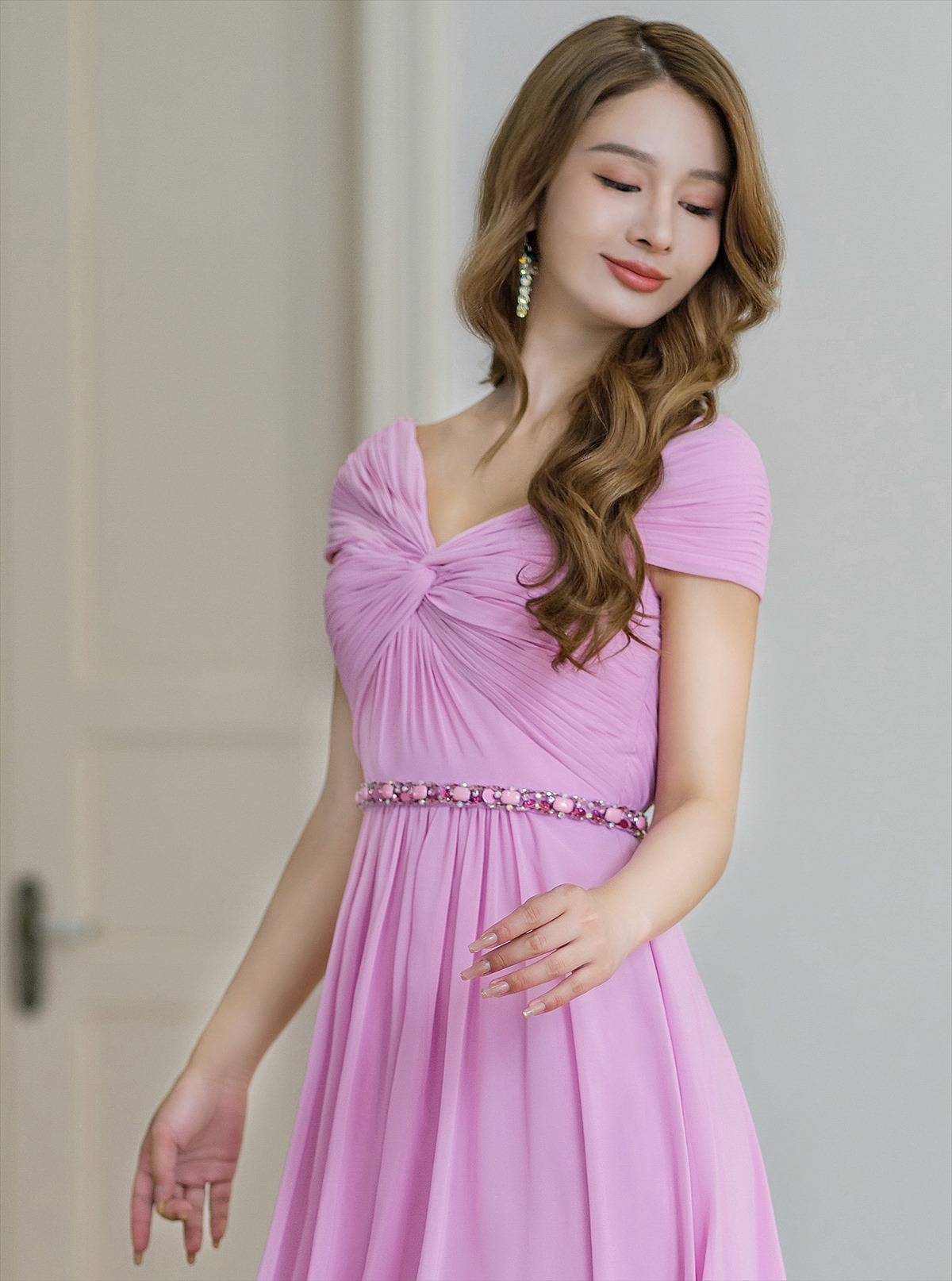 ERUKEI エルケイ シフォン・ビジュー・シンプル・Aライン・ロングドレス ek-s36105