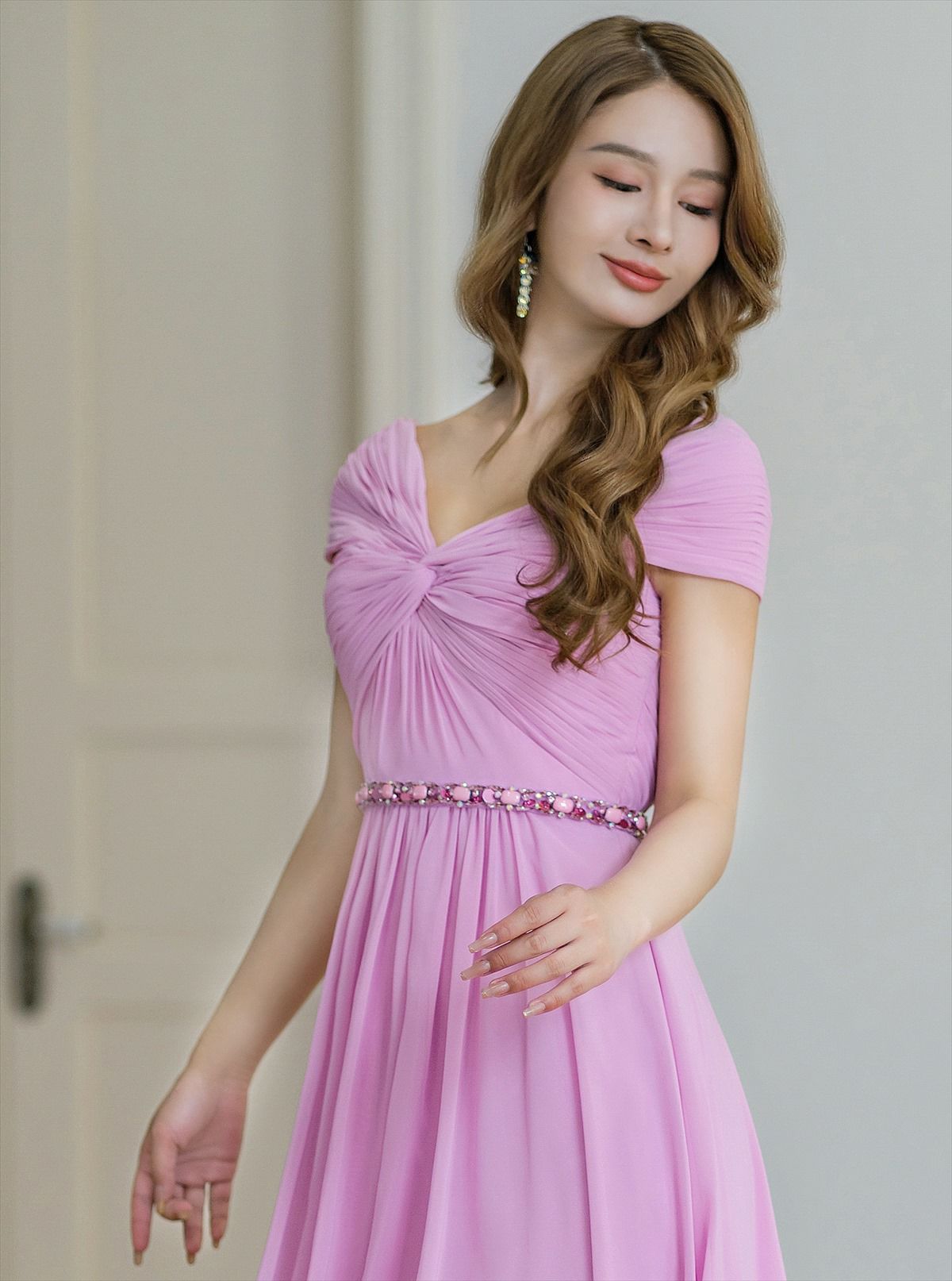 ERUKEI エルケイ シフォン・ビジュー・シンプル・Aライン・ロングドレス ek-s36105