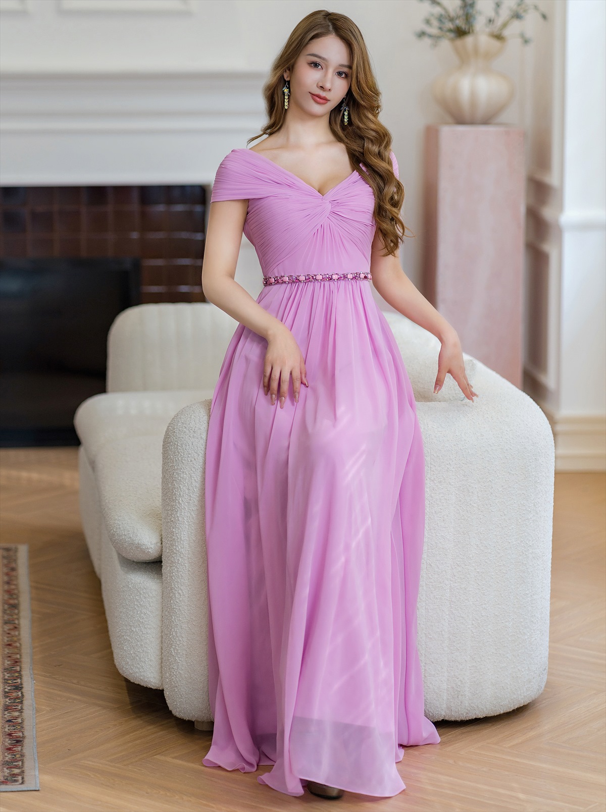 ERUKEI エルケイ シフォン・ビジュー・シンプル・Aライン・ロングドレス ek-s36105