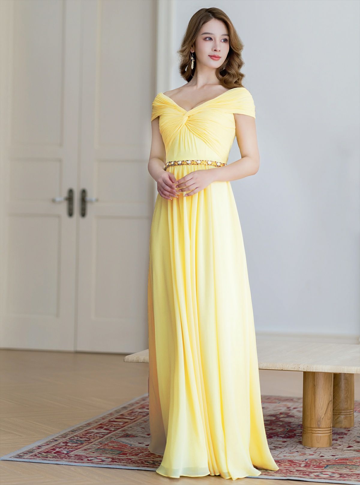 ERUKEI エルケイ シフォン・ビジュー・シンプル・Aライン・ロングドレス ek-s36105