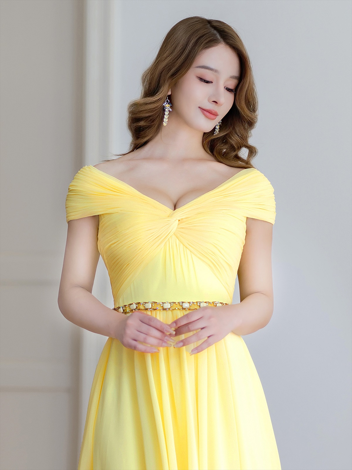 ERUKEI エルケイ シフォン・ビジュー・シンプル・Aライン・ロングドレス ek-s36105