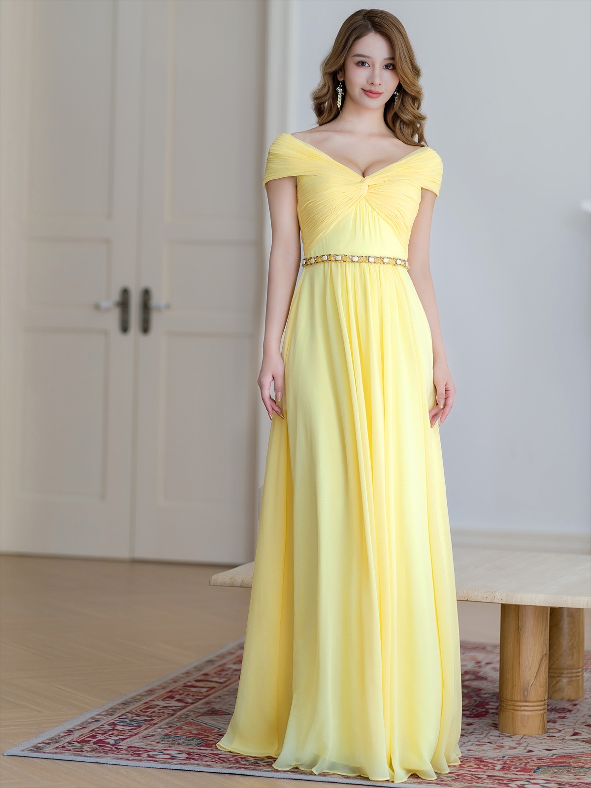 ERUKEI エルケイ シフォン・ビジュー・シンプル・Aライン・ロングドレス ek-s36105