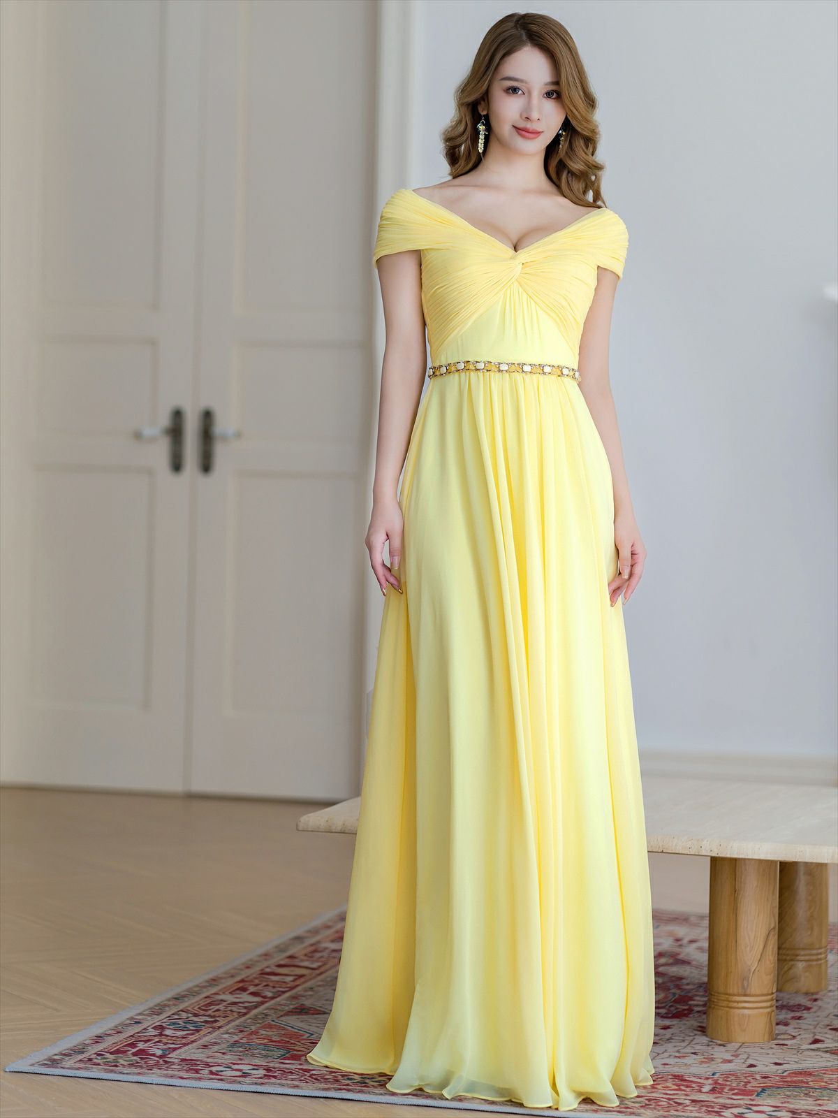 ERUKEI エルケイ シフォン・ビジュー・シンプル・Aライン・ロングドレス ek-s36105