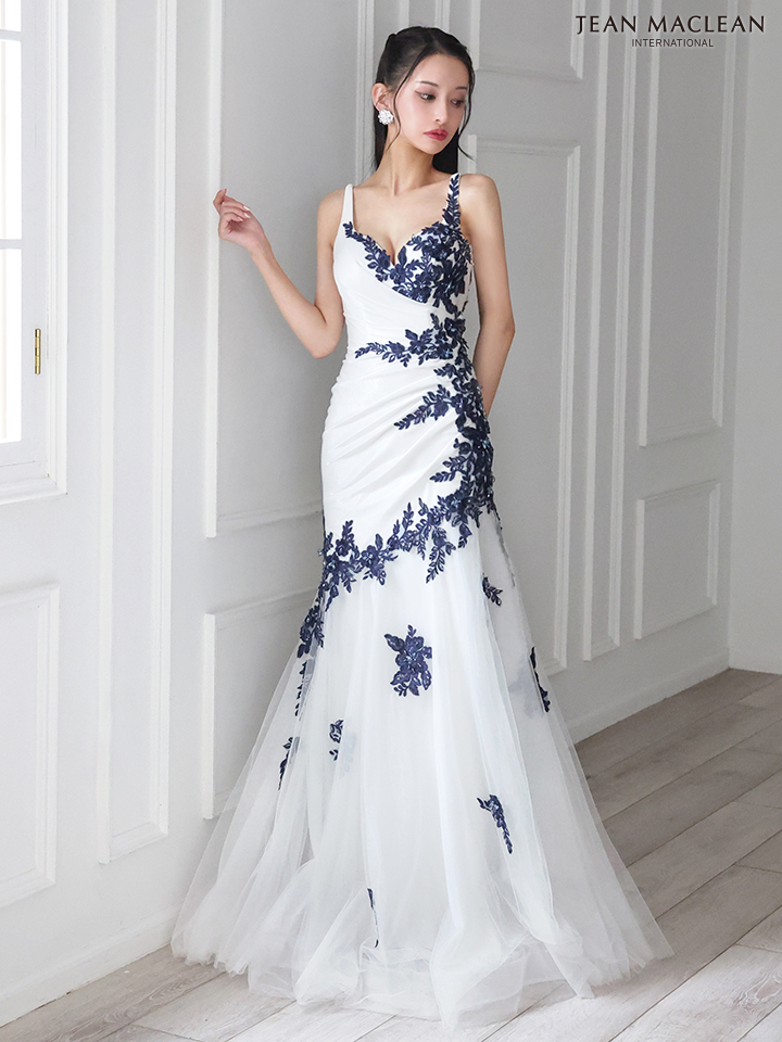 JEAN MACLEAN ジャンマクレーン バイカラー/アシンメトリーフラワー刺繍/マーメイド/タイト ロングドレス ja51882-c