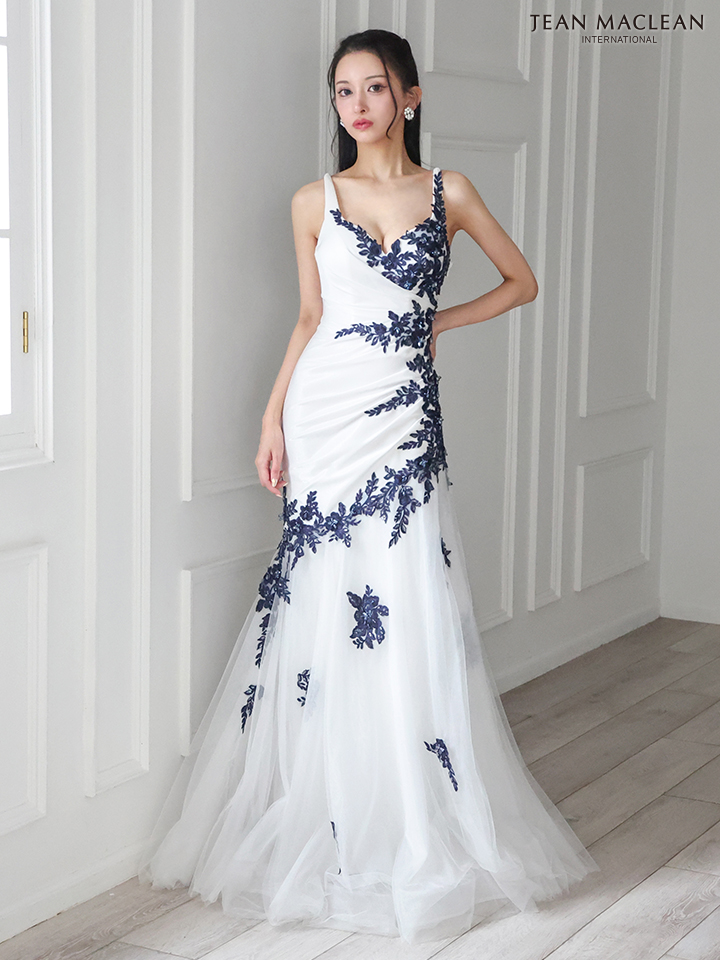 JEAN MACLEAN ジャンマクレーン バイカラー/アシンメトリーフラワー刺繍/マーメイド/タイト ロングドレス ja51882-c