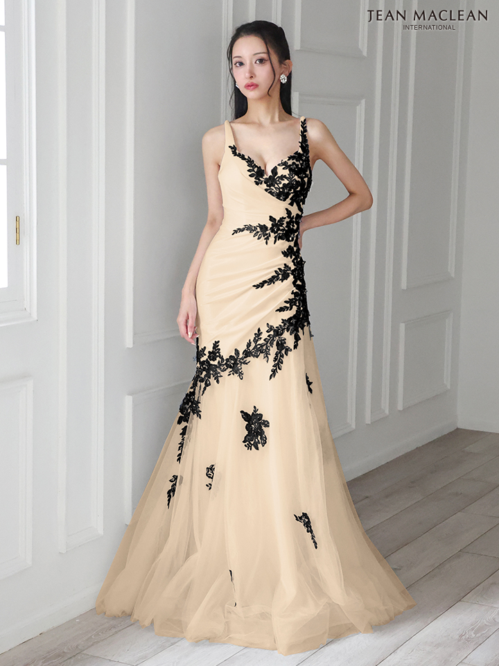 JEAN MACLEAN ジャンマクレーン バイカラー/アシンメトリーフラワー刺繍/マーメイド/タイト ロングドレス ja51882-c