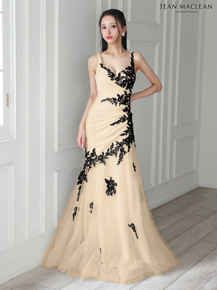 JEAN MACLEAN ジャンマクレーン バイカラー/アシンメトリーフラワー刺繍/マーメイド/タイト ロングドレス ja51882-c