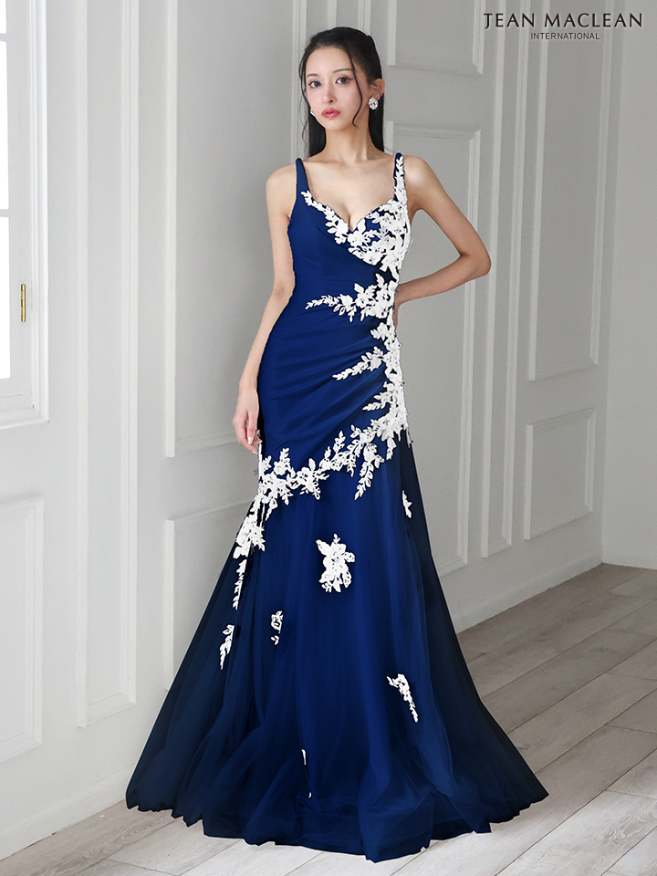 JEAN MACLEAN ジャンマクレーン バイカラー/アシンメトリーフラワー刺繍/マーメイド/タイト ロングドレス ja51882-c