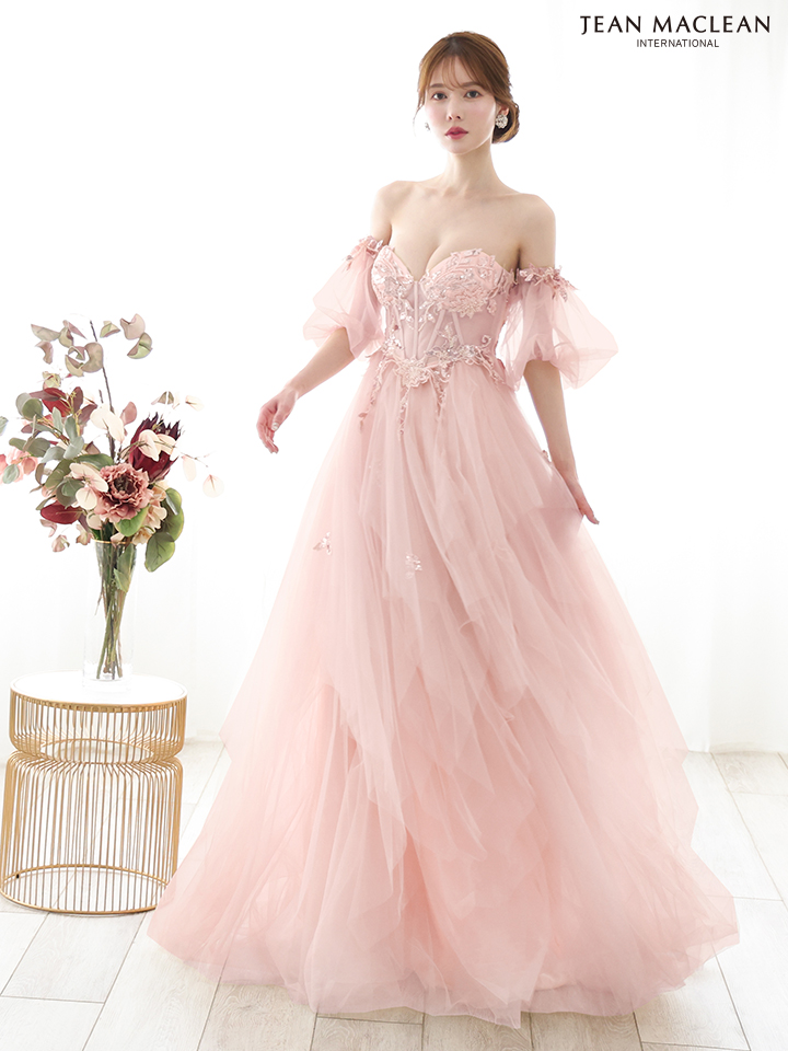 JEAN MACLEAN ジャンマクレーン ワンカラー/コルセット/ビジュー刺繍/チューリップスリーブ/姫/ロングドレス ja51884-c