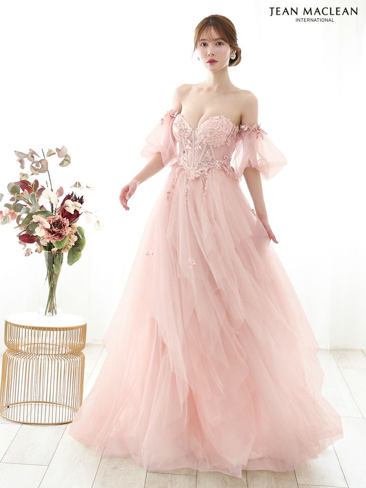JEAN MACLEAN ジャンマクレーン ワンカラー/コルセット/ビジュー刺繍/チューリップスリーブ/姫/ロングドレス ja51884-c
