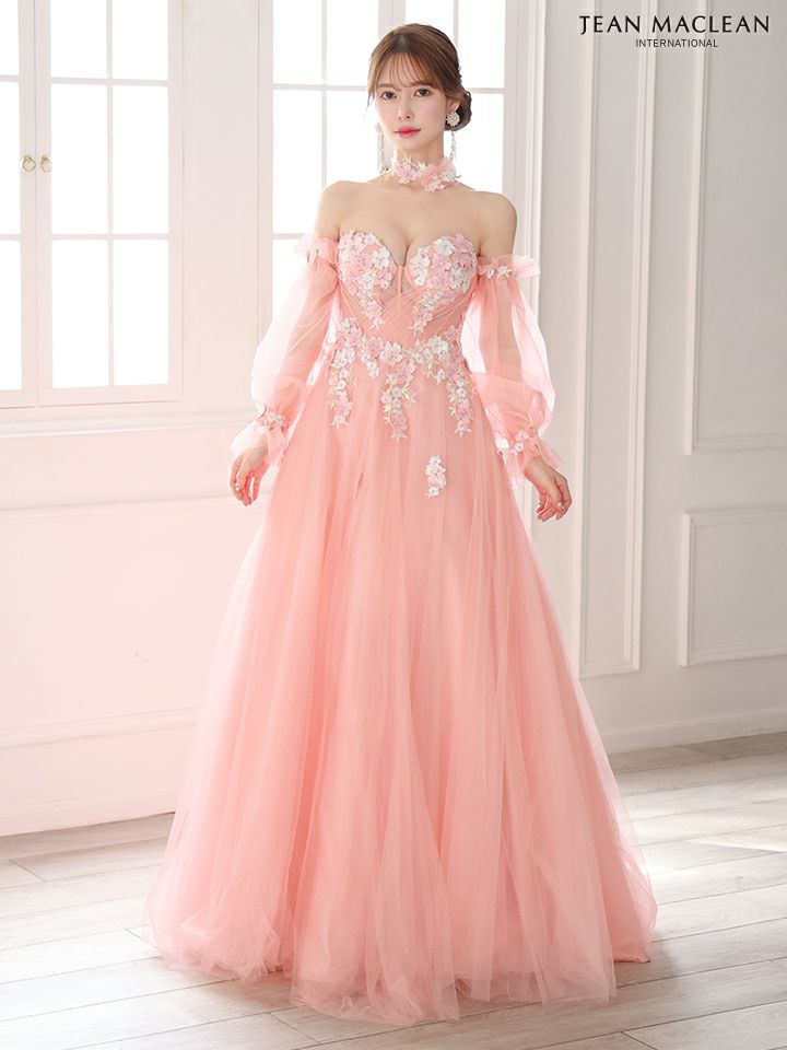 JEAN MACLEAN ジャンマクレーン ロングスリーブ/フラワーモチーフチョーカー付き/花柄刺繍/姫/ロングドレス ja51885-c