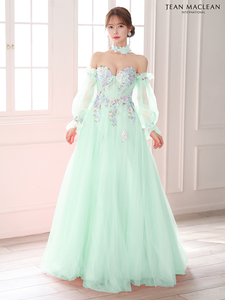 JEAN MACLEAN ジャンマクレーン ロングスリーブ/フラワーモチーフチョーカー付き/花柄刺繍/姫/ロングドレス ja51885-c