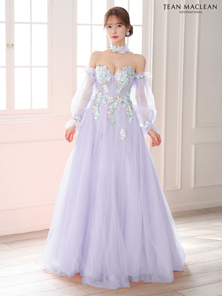 JEAN MACLEAN ジャンマクレーン ロングスリーブ/フラワーモチーフチョーカー付き/花柄刺繍/姫/ロングドレス ja51885-c