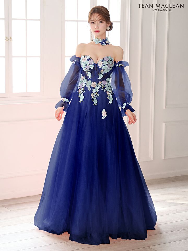 JEAN MACLEAN ジャンマクレーン ロングスリーブ/フラワーモチーフチョーカー付き/花柄刺繍/姫/ロングドレス ja51885-c