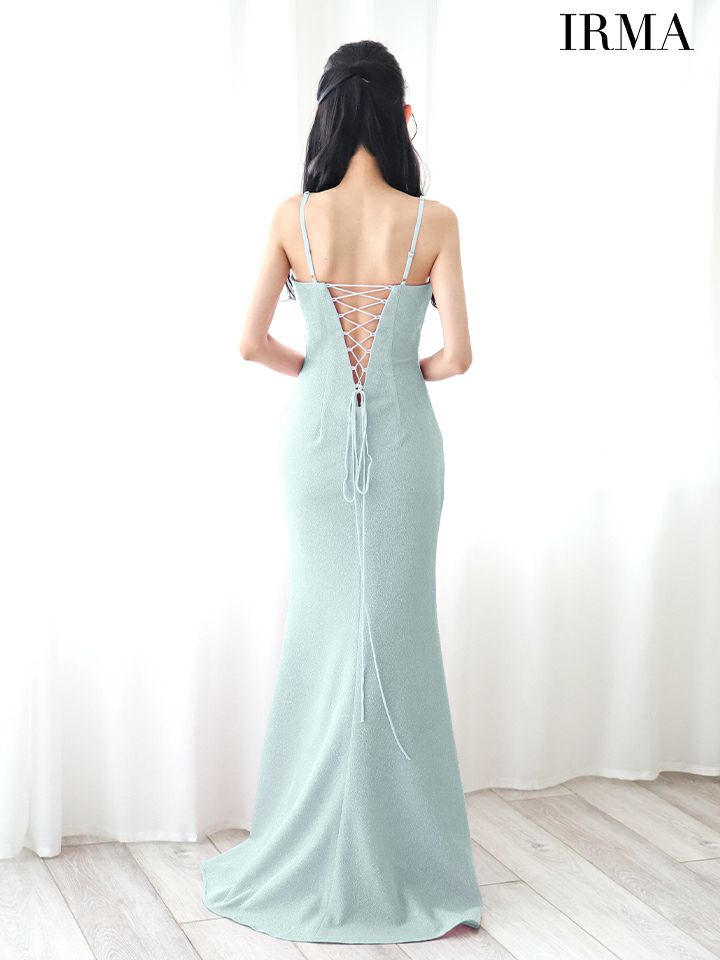 IRMA イルマ リボンデザイン/ビジュー/サイドシアー/ラメニット/タイト ロングドレス ir51876-c
