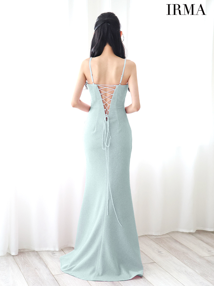IRMA イルマ リボンデザイン/ビジュー/サイドシアー/ラメニット/タイト ロングドレス ir51876-c