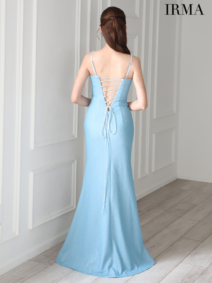 IRMA イルマ ウエストカット/セットアップ風/ビジューライン/ラメニット/スリット入り/タイト ロングドレス ir51877-c