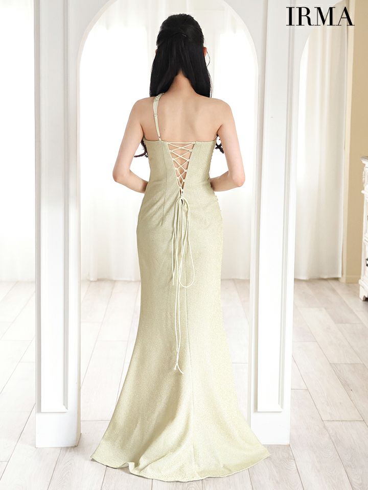 IRMA イルマ ワンショル/アシンメトリー/バストカット/刺繍/スリット入り/タイト ロングドレス ir51878-c