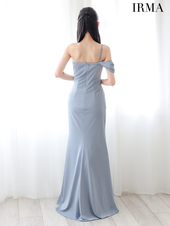 IRMA イルマ ワンオフショル/ワンカラー/シンプル/タックデザイン/スリット入り/タイト ロングドレス ir55084-c