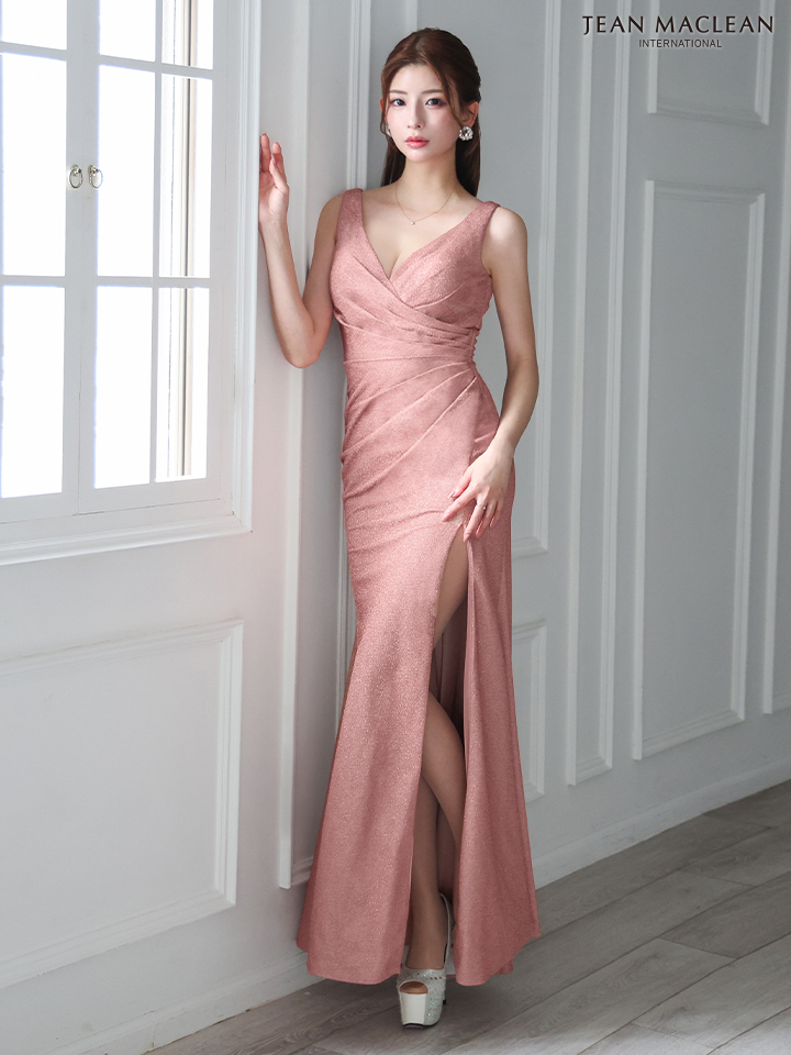 JEAN MACLEAN ジャンマクレーン シンプル/ワンカラー/Vネック/ウエストタック/タイト ロングドレス ja51880-c