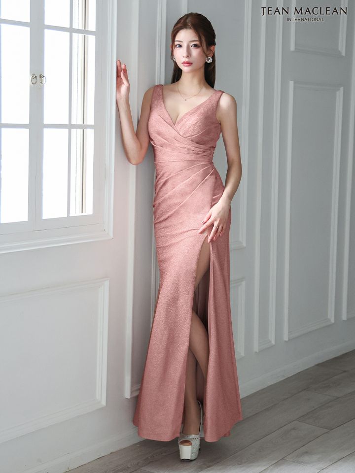 JEAN MACLEAN ジャンマクレーン シンプル/ワンカラー/Vネック/ウエストタック/タイト ロングドレス ja51880-c