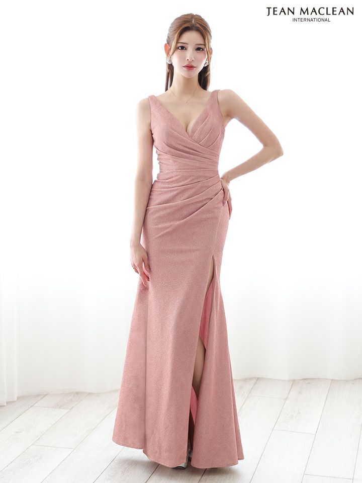JEAN MACLEAN ジャンマクレーン シンプル/ワンカラー/Vネック/ウエストタック/タイト ロングドレス ja51880-c
